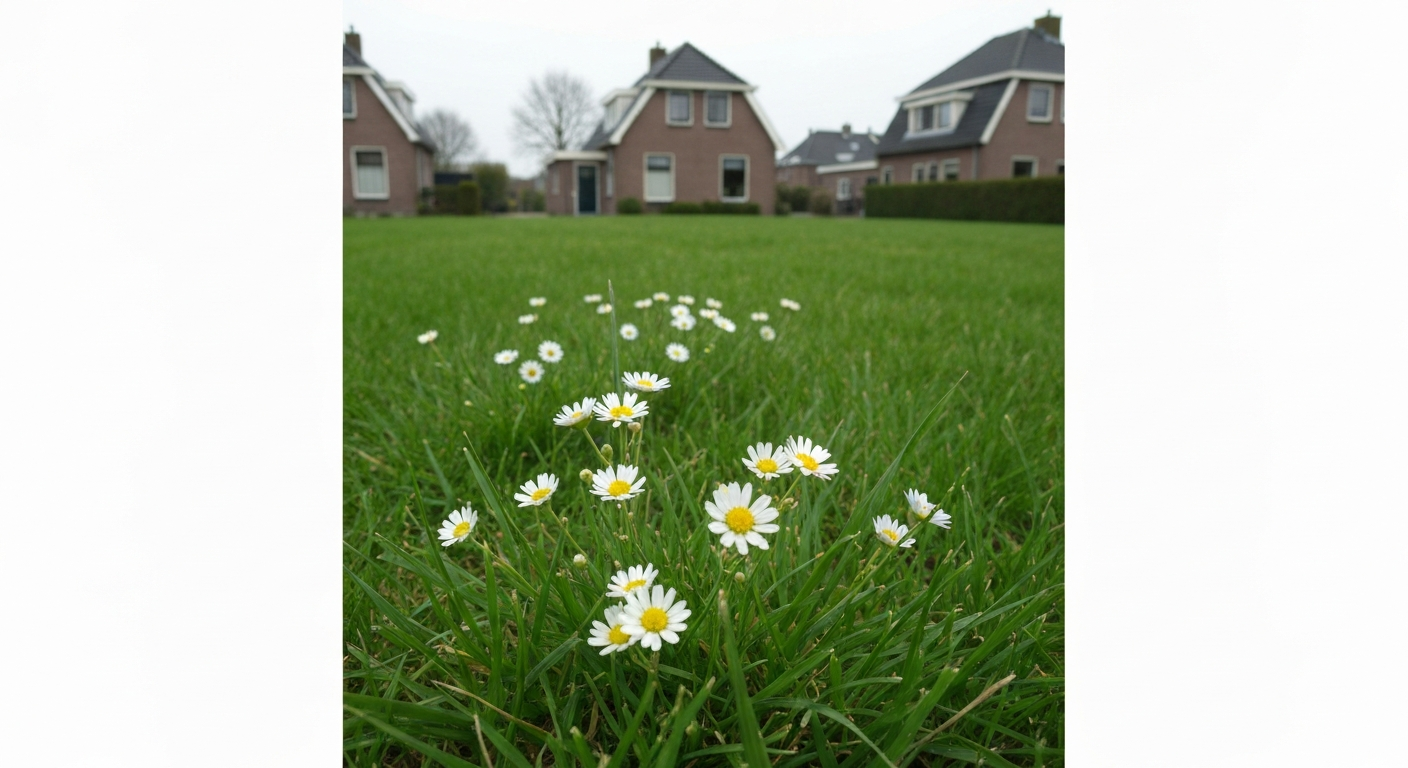 Nederlands gazon met witte klaver en gras, close-up in het voorjaar